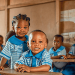 kids wearing a uniform that is scotch blue in the classroom