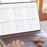 laptop, screen displaying online exams