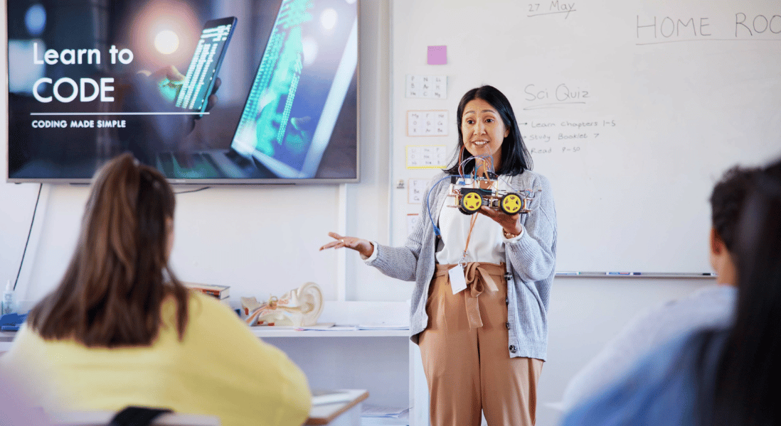 lecturer , learners , television screen