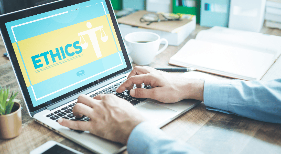 man training on the laptop for ai ethics tips for workplace learning